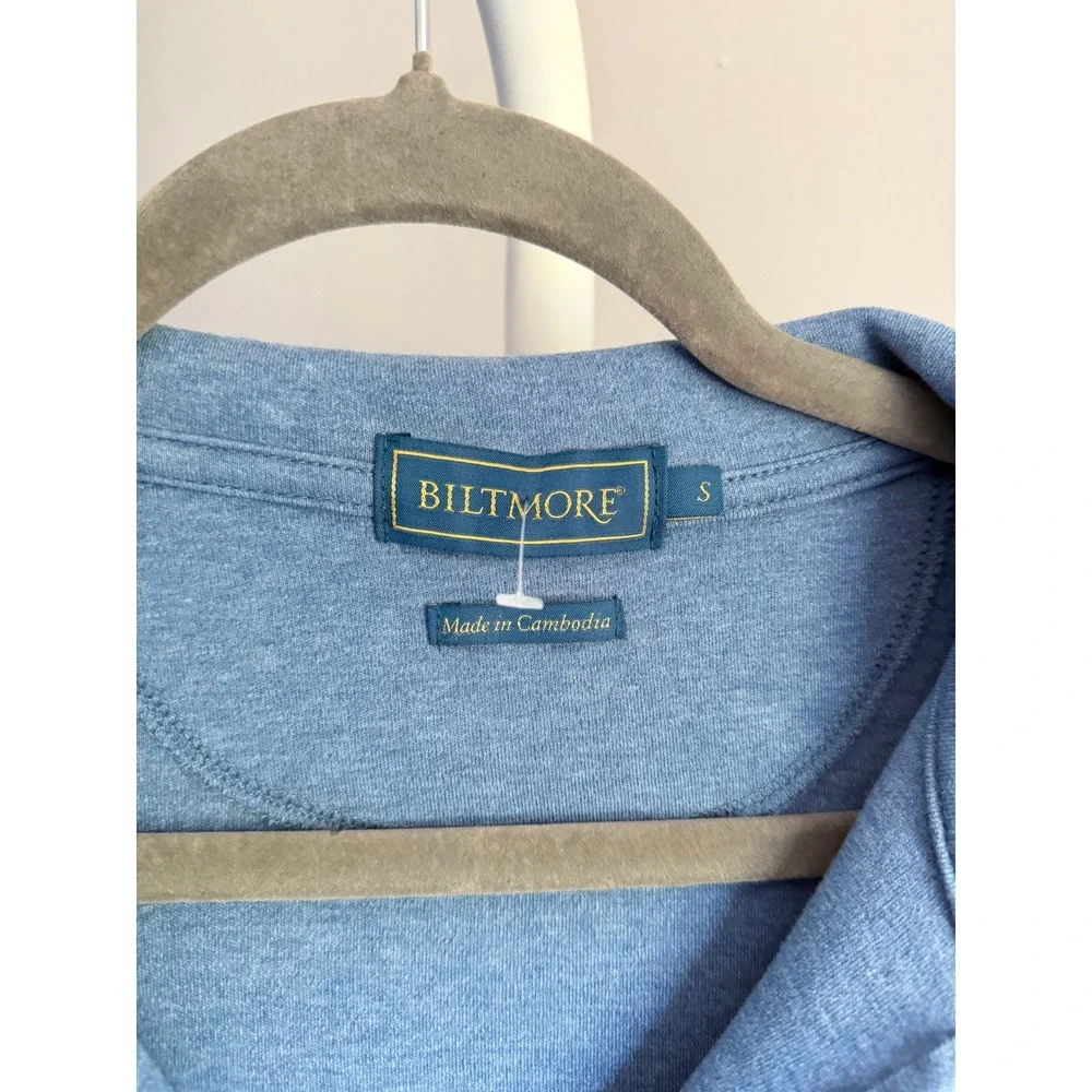Biltmore Quarter Zip Pullover Mens Size S Blue Good Cotton Heathered Logo